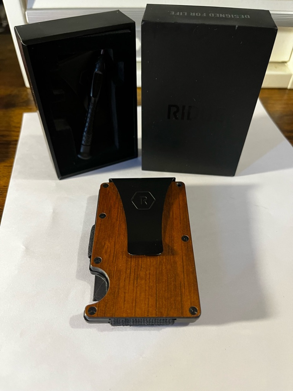 Ridge-style Wood Front Minimalist Money Clip Wallet - Brown